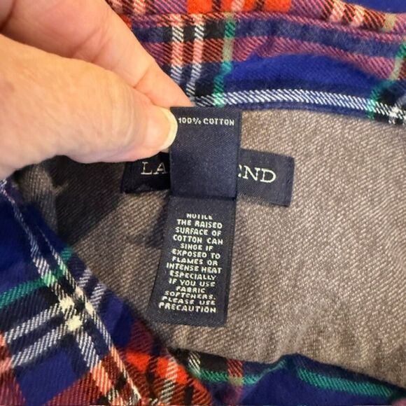Lands' End Flannel Shirt Traditional Fit Contrast Cuffs Blue Red Size Large - Picture 6 of 14